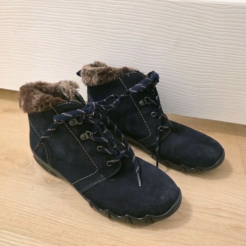 Hotter Blue Suede Lace Up Faux Fur Trim Comfort Grip Outdoor Ankle Boots Size 8